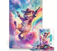 Whimsical Cowboy Cat Guns Jigsaw for Teenagers 1000 Pieces Memory Fun Game Smooth Burr Free Surface Birthday Gift Brain Teaser Toy (38x52cm)