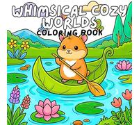 Whimsical Cozy Worlds Coloring Book: Bold and Easy Cute Relaxing Fantasy Scenes