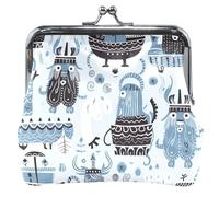 Whimsical Creatures Blue Personalized Coin Purse for Men Women Leather Buckle Kiss Lock Card Change Purse Wallet, Whimsical Creatures Blue, OneSize