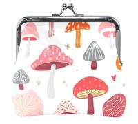 Whimsical Cute Mushrooms Colors Personalized Leather Coin Purse Women Cute Buckle Kiss Lock Card Change Purse for Girls, Whimsical Cute Mushrooms Colors, Classic