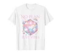 Whimsical D20 Dice Design with No Plan Just Vibes Aesthetic T-Shirt