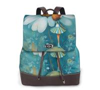 Whimsical Daisy Print Leather Women's Backpack Travel Bag Ladies Versatile Small Backpack Business Leisure,One Size