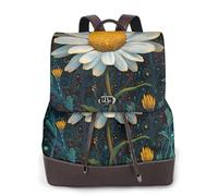 Whimsical Daisy Print Women Backpack Waterproof Anti-Theft Lightweight Pu Fashion Leather Nylon School Shoulder Bag Travel Backpack