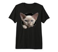 Whimsical Devon Rex Cat Blue Eyes Peeking Through Premium T-Shirt