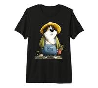 Whimsical Dog Gardener Overalls Straw Hat Premium T-Shirt