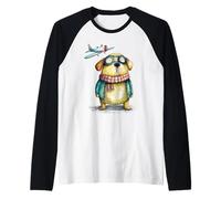 Whimsical Dog Pilot Flying Adventure Design Raglan Baseball Tee