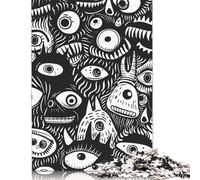 Whimsical Doodle Monster 500 Pieces Puzzles for Teenagers Gifts Wooden Puzzle Jigsaws for Adults Home Educational Games DIY Toys 500pcs (52x38cm)