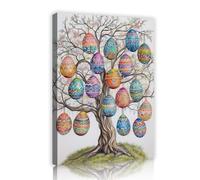 Whimsical Easter Egg Tree Print on Canvas Vibrant Tree Artwork Floral Branches Mural Framed Modern Pictures for Hallway and Stairs Decor 30x45cm