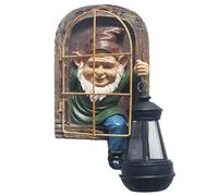 Whimsical Fairy Garden Gnomes with Solar Lights, Elf Out The Door Tree Face Figurines for Patio, Fence, Wall, Housewarming Gifts