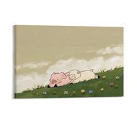 Whimsical Farm Animal Wall Art Sweet Pig And Sheep on Meadow Poster for Nursery Toddler Bedroom Or Baby Room Decor Peaceful Pastoral Animal Print for Kids Gallery Walls Gift 12x18inch(30x45cm) Framed