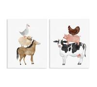 Whimsical Farm Life Stacks, 16 x 20 Inch Canvas Wall Art Set