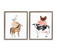 'Whimsical Farm Life Stacks'| 2pc Floating Frame Art Set 2