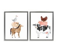 'Whimsical Farm Life Stacks'| 2pc Floating Frame Art Set 2