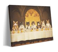 Whimsical Feline Last Supper Scene Canvas Art Hanging Paintings Poster Chic Wall Art Vintage Historic Art Style Wonderful Decor Choice For Cat Lovers Warm Kitch 12x18inch(30x45cm)