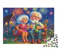 Whimsical Fireworks 1000 Piece Elderly Couple Jigsaw Puzzle Paper Brain Teaser Fireworks Night Puzzle for Wall Decor Adults 70x50cm/1000pcs