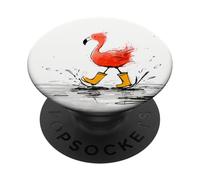 Whimsical Flamingo Rain Boots Puddle Splashing PopSockets Adhesive PopGrip