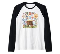 Whimsical Floral Tree Stump Garden Nature Art Raglan Baseball Tee