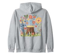 Whimsical Floral Tree Stump Garden Nature Art Zip Hoodie