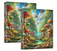 Whimsical Forest Colorful Mushroom 3 Ring 1.5 Inch Binders Hold 200 Sheets Cute Folders Notebook Floral Round Ring Presentation Binder, 12.4x10.63x2.36inch, 1 Pack
