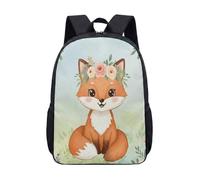 Whimsical Forest Fox Deer Vintage Illustration 17 Inch Backpack for Kids School Students Nature Rucksack (12)