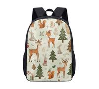 Whimsical Forest Fox Deer Vintage Illustration 17 Inch Backpack for Kids School Students Nature Rucksack (08)