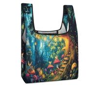 Whimsical Forests Tree Mushroom Fairy Lightweight Foldable Shopping Bag Large Reusable Grocery Bags Eco Tote Handbag