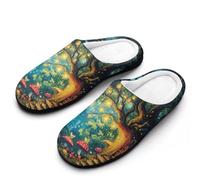 Whimsical Forests Tree Mushroom Fairy Men's Cotton Slippers Indoor House Shoes Warm Gift for Travel Bedroom Hotel 9-10（42-43）