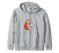 Whimsical Fox and Hen Meadow Art Zip Hoodie