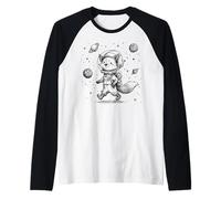 Whimsical Fox Spaceman Cosmic Adventure Animal Art Raglan Baseball Tee