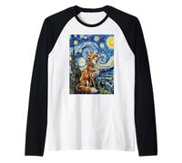 Whimsical Fox Van Gogh Starry Night Painting Raglan Baseball Tee