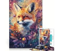 Whimsical Fox with Flowers And Berries Adults Puzzles 1000 Piece Jigsaws Recall Skill Fun High Precision Die Cut Easy to Learn Family Enjoyment (50x75cm)