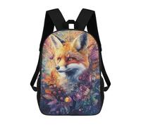 Whimsical Fox with Flowers And Berries - Vibrant Digital Airbrush Art Backpacks Kids Student Schoolbag,3D Printed Backpacks,Elementary And Middle School Students Backpacks for Boys Girls 17inch
