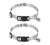 Whimsical French Paris Cat Bell Collar 2 Pack Kitten Collars Adjustable Length 10.6" to 17.1"