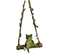Whimsical Frog Resin Sculpture on Swing for Outdoor Balcony Decor Flower Pot Styling and Fairy Garden Themes (Beverage)