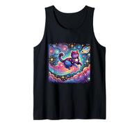Whimsical Galaxy Cat in a Dreamy Cosmic Landscape Tank Top