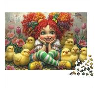 Whimsical Garden 1000 Piece Paper Jigsaw Puzzle Adult Brain Training Chick Illustration Puzzle Educational Wall Decor 38x26cm/1000pcs