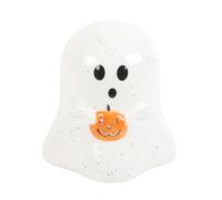 Whimsical Ghost Tealight Holder with Pumpkin Accent - Halloween Decor for Ambiance - Quality Craftsmanship - Versatile Tabletop Decoration at 11cm Tall
