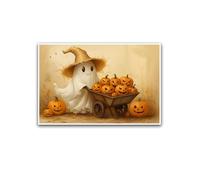 Whimsical Ghost with Pumpkins Halloween Art for Kids Poster Indoor Decor for Home Offices Living Room Bedroom Dining Room farmhouse 30x40cm-Frameless