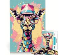 Whimsical Giraffe Pastel Jigsaw Puzzles 1000 Recall Fun Play Burr Free Clean Cut Pieces Portable Travel Friendly Fun Game (50x75cm)