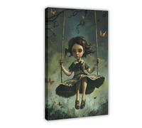 Whimsical Girl on A Swing Canvas Poster Wall Art Decor Print Picture Paintings for Living Room Bedroom Decoration 08x12inch(20x30cm)