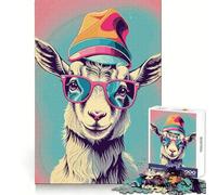 Whimsical Goat Pastel 1000 Piece Jigsaw Puzzles for Adults Jigsaw Critical Think Mindful Escape Firm Fit Ideal Xmas Gift (38x52cm)