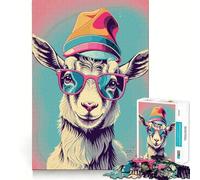 Whimsical Goat Pastel 1000 Piece Jigsaws for Adults Brain Recall Game Tight Interlock No Gaps Calming Mental Break Activity (50x75cm)