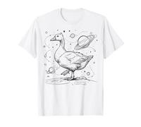 Whimsical Goose Exploring Space Planets Stars Universe Desi T-Shirt