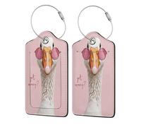 Whimsical Goose with Sunglasses Saying Got Money Luggage Tag for Suitcase 2 Pack Leather Luggage Tag with Privacy Flap Name Id Label and Metal Loop for Women Men Travel
