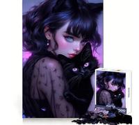 Whimsical Gothic Cat Lady 1000 Pieces Jigsaws Adults Puzzles Gifts Intellectual Fun Happy Idle Time Fine Cut Xmas Surprise (38x26cm)