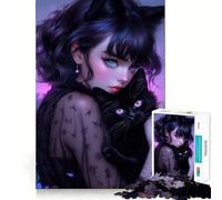 Whimsical Gothic Cat Lady Adults 1000 Pieces Puzzle Mind Training Fun Burr Free Clean Cut Pieces Heartwarming Gathering Activity (50x75cm)