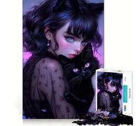 Whimsical Gothic Cat Lady Jigsaw Puzzles 1000 Mental Focus Game No Gap Tight Fitting Design Interactive Brain Challenge for Home (38x26cm)