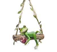 Whimsical Green Frog Garden Statue, Charming and Playful, Resin, Adorable Swing Sculpture with Woven Rope, Spring Frog Outdoor Decor, Versatile Display Size, for Home and Garden Display