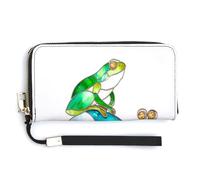 Whimsical Green Frog on A Spiral Snail Shell PU Leather Clutch Long Bifold Wallet, Coin Purse Credit Pass Case, Durable Card-Holder Money Storage for Women Men
