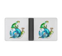 Whimsical Green Frog on A Spiral Snail Shell Soft PU Leather Bifold Wallet, Coin Purse Credit Pass Case, Durable Card-Holder Slim Billfold for Men Woman Money Storage